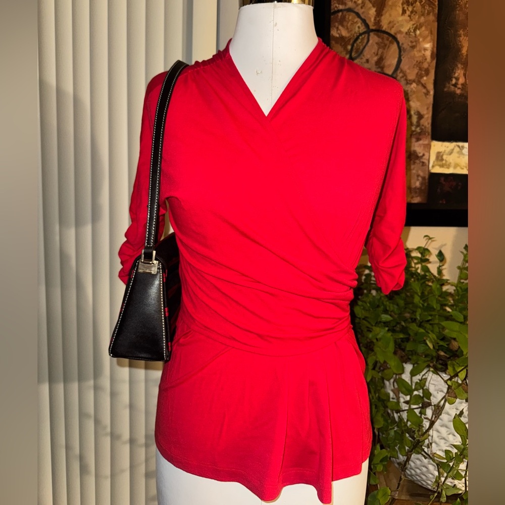 ETRO Milano red draped wrap Italian top